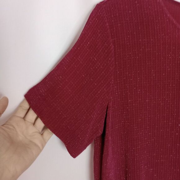 ⭐ Draper's & Damon's Metallic Stretch Knit Top Blouse Short Sleeve Red NWT Small - Picture 4 of 6